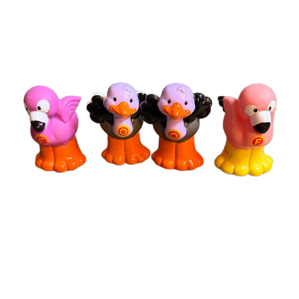 Fisher Price Little People Flamingo Ostrich Bird Figures Lot of 4 Pink Grey Zoo